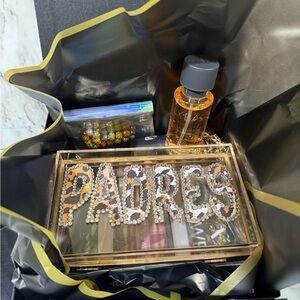 Stylish San Diego Padres Transparent Acrylic Clutch with Rhinestone Design.